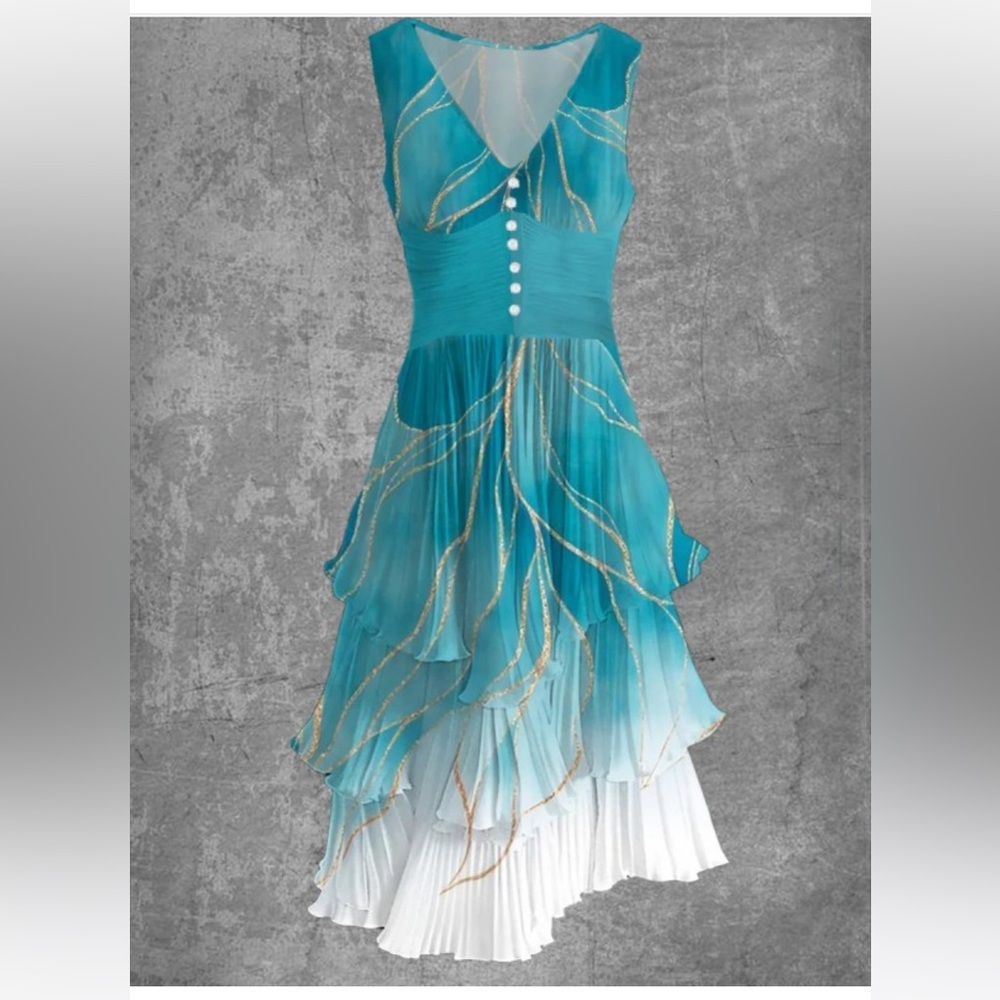 Fantasy Retro Print Sleeveless V
Neck Midi Casual Dress